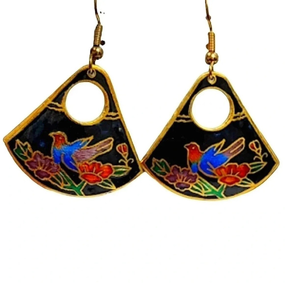 American Vintage Jewelry - NWOT VINTAGE FLORAL ORIENTAL STYLE DANGLING EARRINGS
